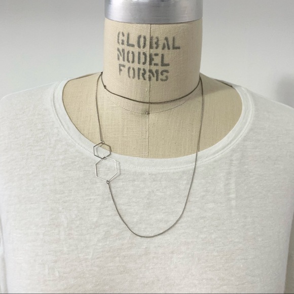 Silvertone Geometric Hexagon Shape Long Necklace - Picture 6 of 7